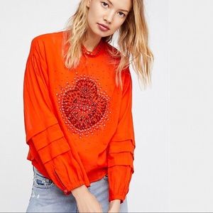 •Free People• Beaded Heart of Gold Blouse